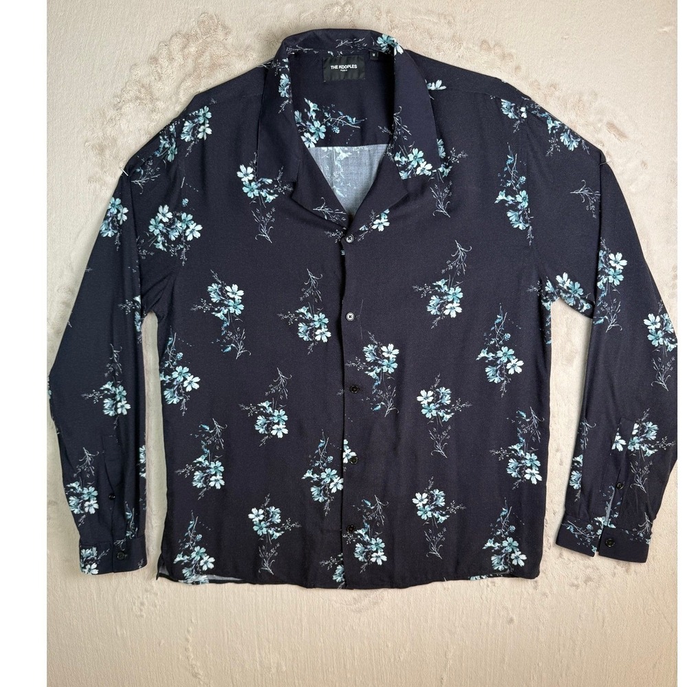 The Kooples Editorialist Floral Shirt Mens M Navy Blue Long Sleeve Viscose Great